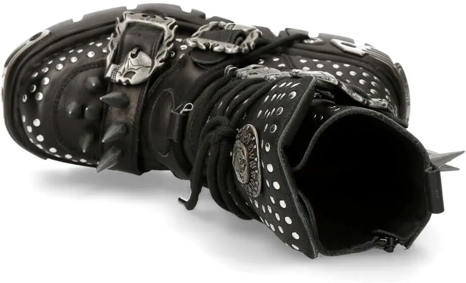 New Rock Boots 1535-S1 Womens Metallic Black Leather Goth Studded Spike Boot