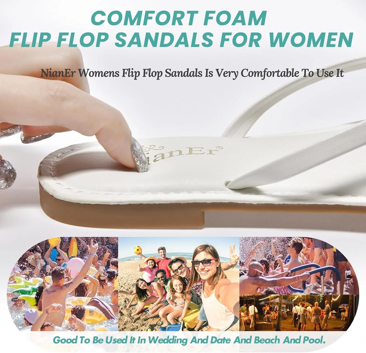 NianEr Womens Microfiber Leather Comfort Foam Bow Dress Thong Sandals Summer Fashion Flat Slip On Slides Flip Flops