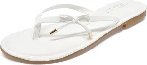NianEr Womens Microfiber Leather Comfort Foam Bow Dress Thong Sandals Summer Fashion Flat Slip On Slides Flip Flops