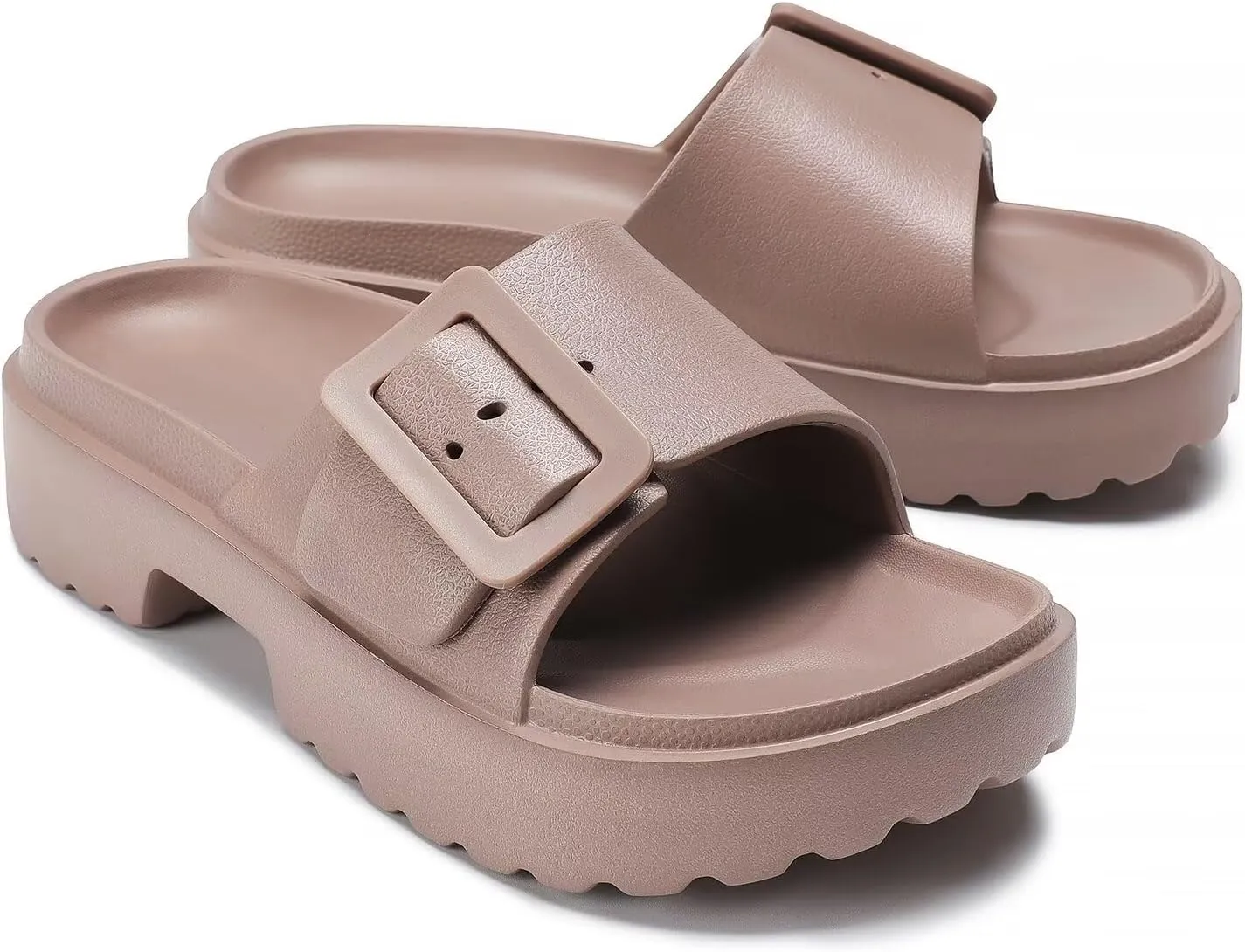 NineCiFun Women's Platform Sandals Low Wedge Sandals Open Toe Slide Sandals With Adjustable Buckle
