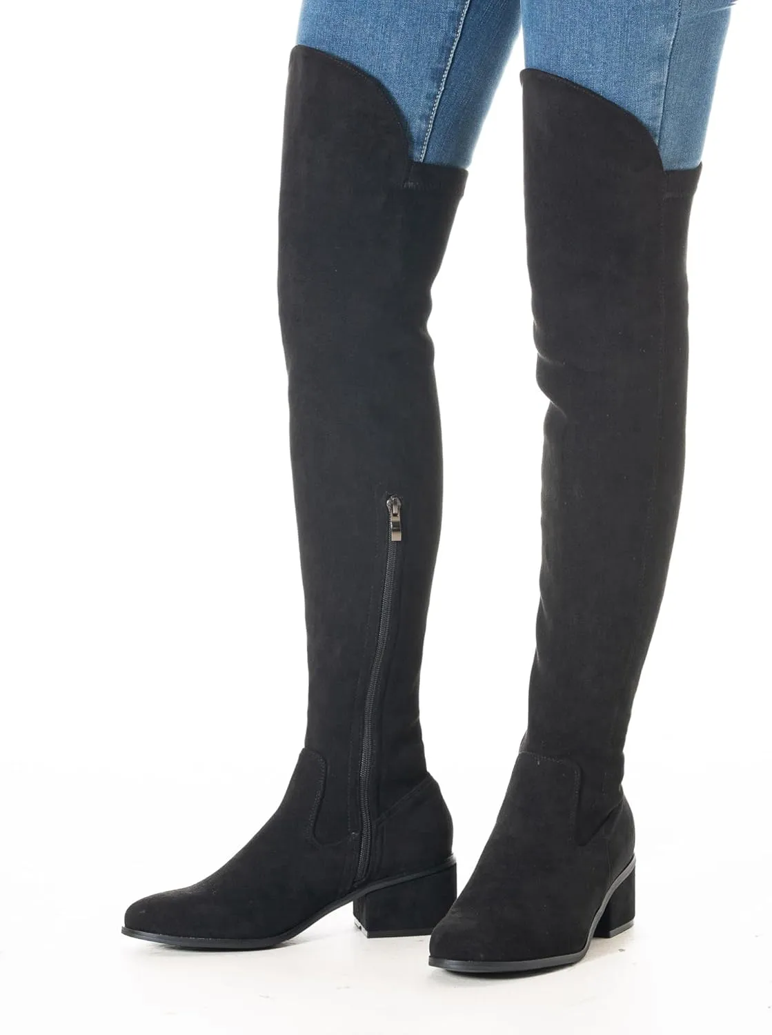 N.N.G Women Over the Knee Boots Thigh High Suede Black Long Block Winter Chunky Above The Knee Pointed toe Boots