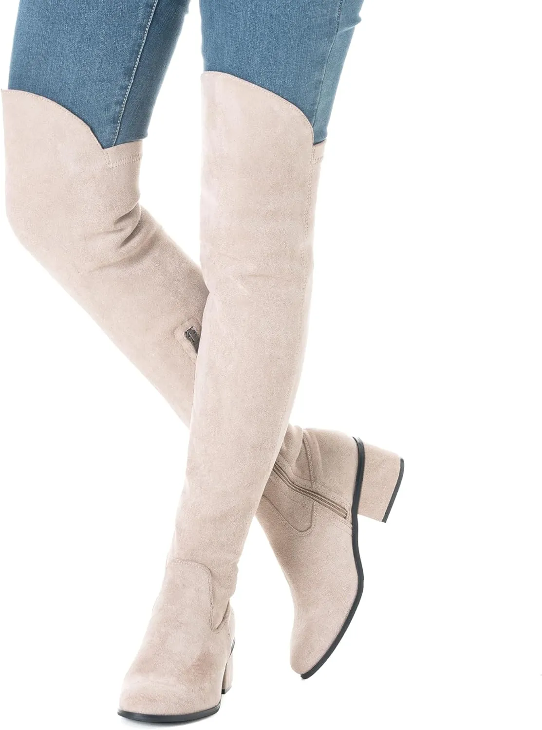 N.N.G Women Over the Knee Boots Thigh High Suede Black Long Block Winter Chunky Above The Knee Pointed toe Boots