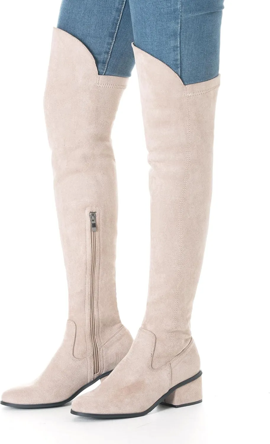 N.N.G Women Over the Knee Boots Thigh High Suede Black Long Block Winter Chunky Above The Knee Pointed toe Boots