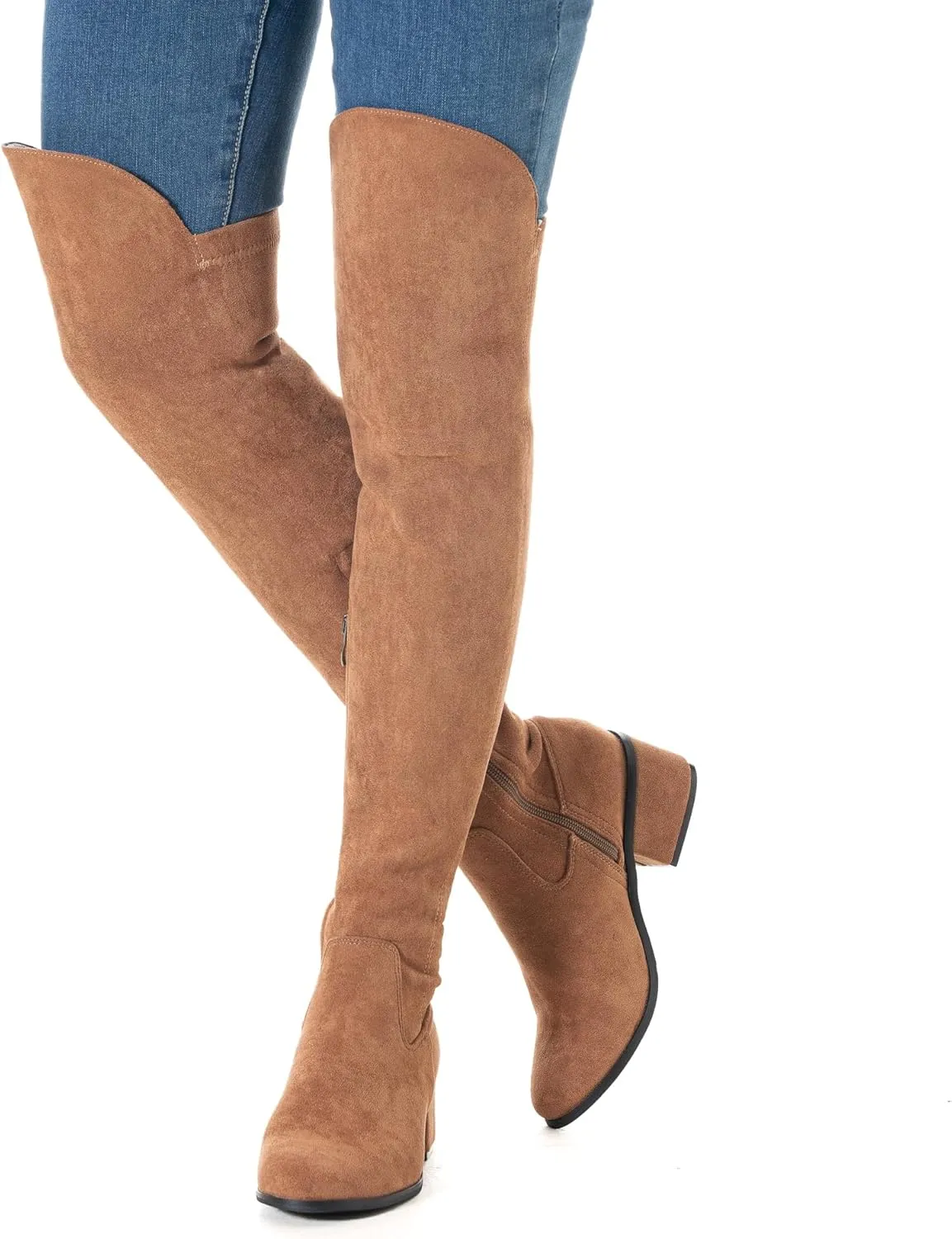 N.N.G Women Over the Knee Boots Thigh High Suede Black Long Block Winter Chunky Above The Knee Pointed toe Boots
