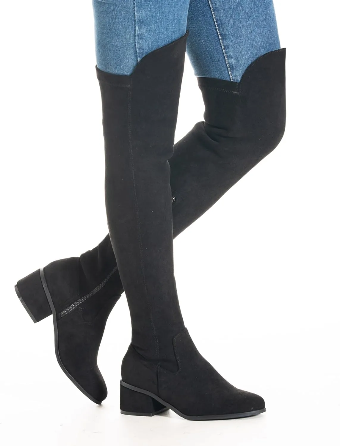 N.N.G Women Over the Knee Boots Thigh High Suede Black Long Block Winter Chunky Above The Knee Pointed toe Boots