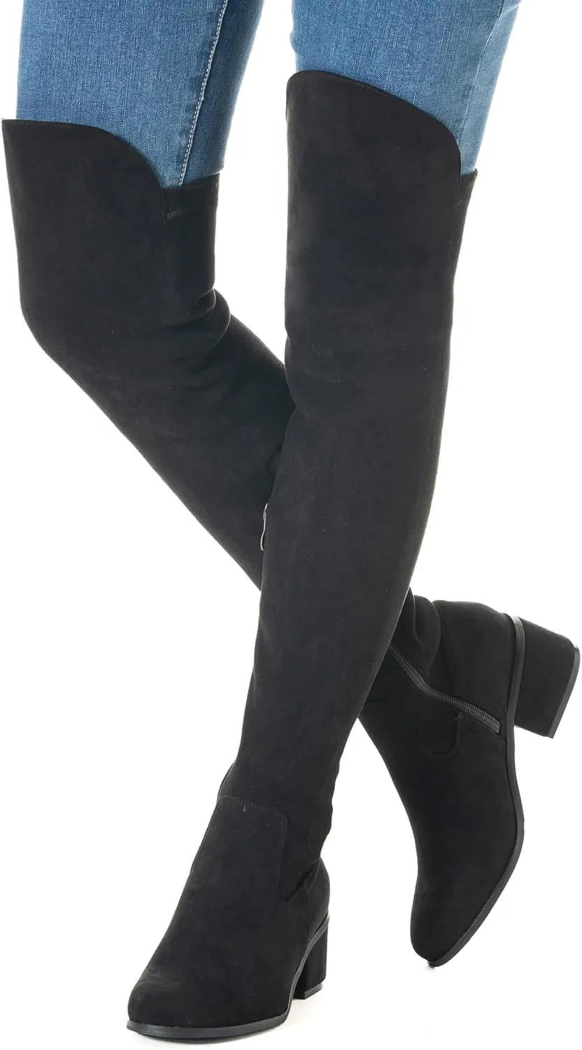 N.N.G Women Over the Knee Boots Thigh High Suede Black Long Block Winter Chunky Above The Knee Pointed toe Boots