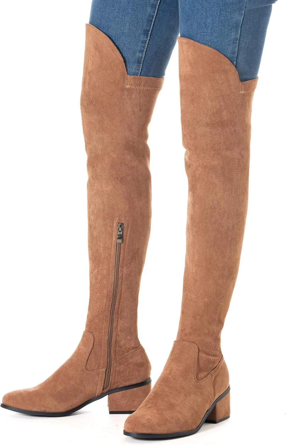 N.N.G Women Over the Knee Boots Thigh High Suede Black Long Block Winter Chunky Above The Knee Pointed toe Boots