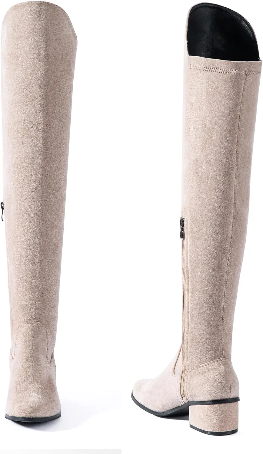 N.N.G Women Over the Knee Boots Thigh High Suede Black Long Block Winter Chunky Above The Knee Pointed toe Boots