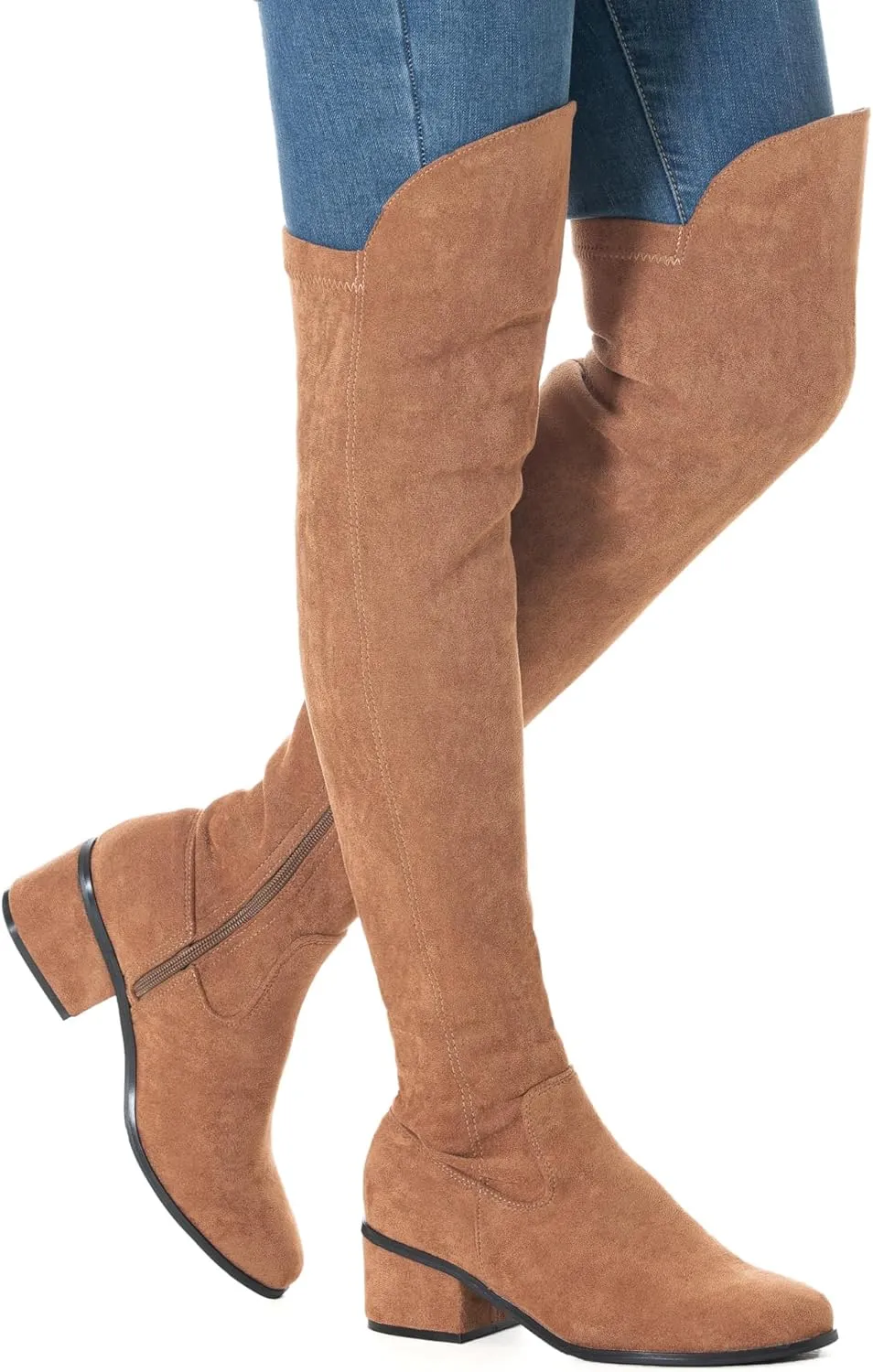 N.N.G Women Over the Knee Boots Thigh High Suede Black Long Block Winter Chunky Above The Knee Pointed toe Boots