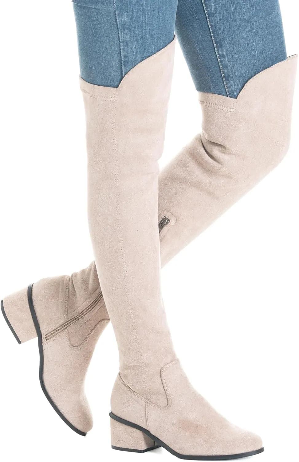 N.N.G Women Over the Knee Boots Thigh High Suede Black Long Block Winter Chunky Above The Knee Pointed toe Boots
