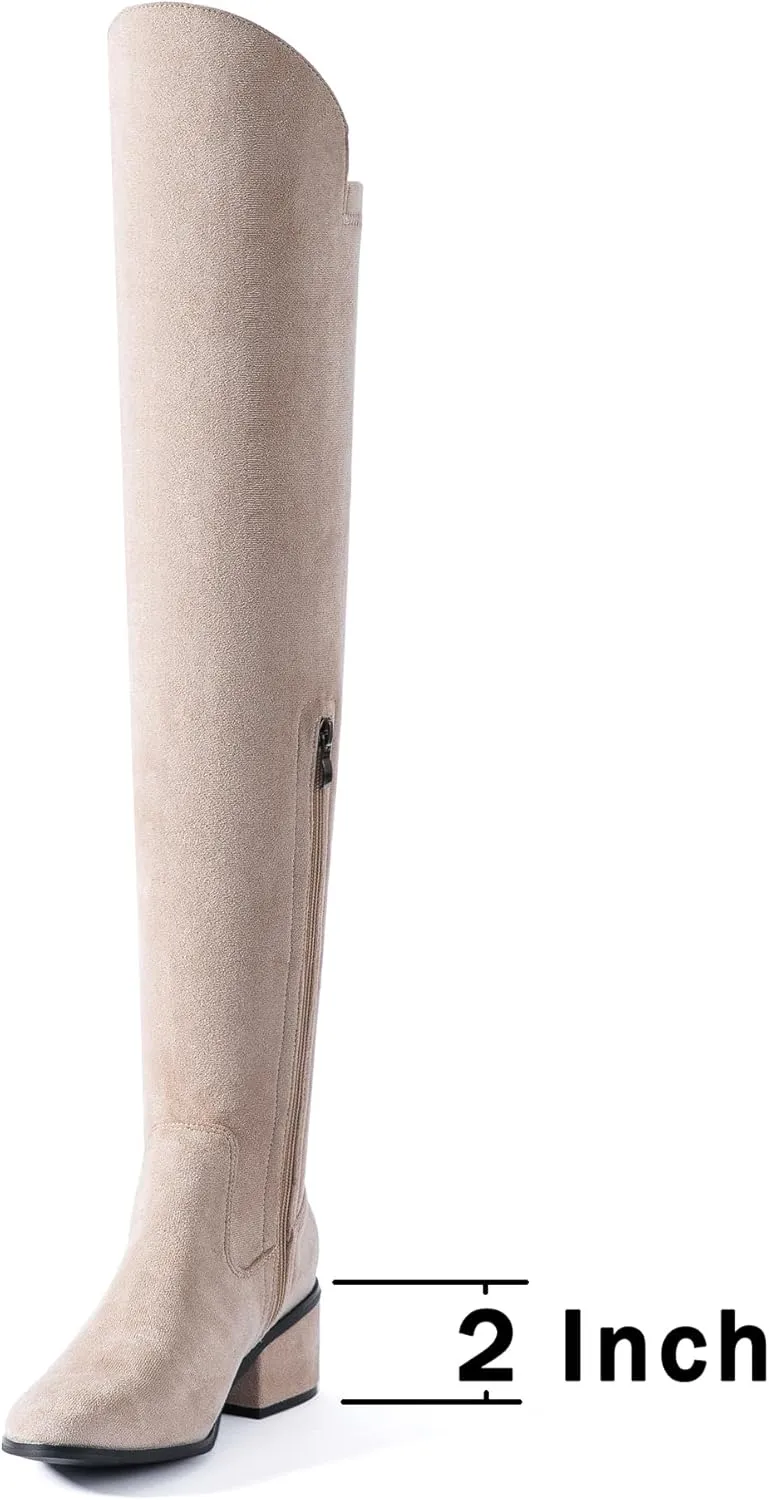 N.N.G Women Over the Knee Boots Thigh High Suede Black Long Block Winter Chunky Above The Knee Pointed toe Boots