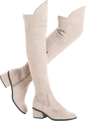 N.N.G Women Over the Knee Boots Thigh High Suede Black Long Block Winter Chunky Above The Knee Pointed toe Boots