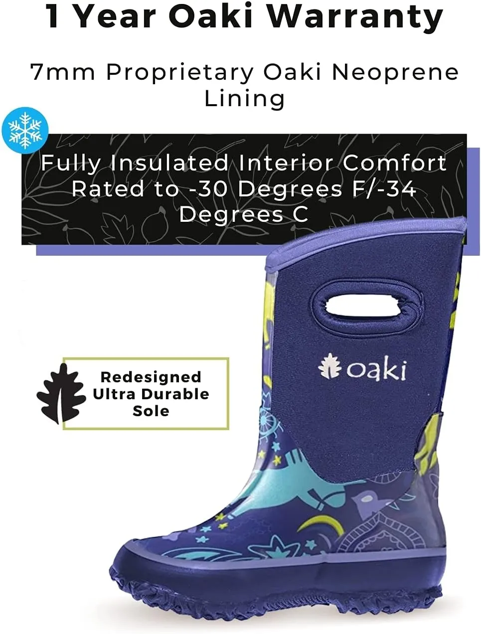 OAKI Kid's Neoprene Rain Boots, Snow Boots, Muck Boots