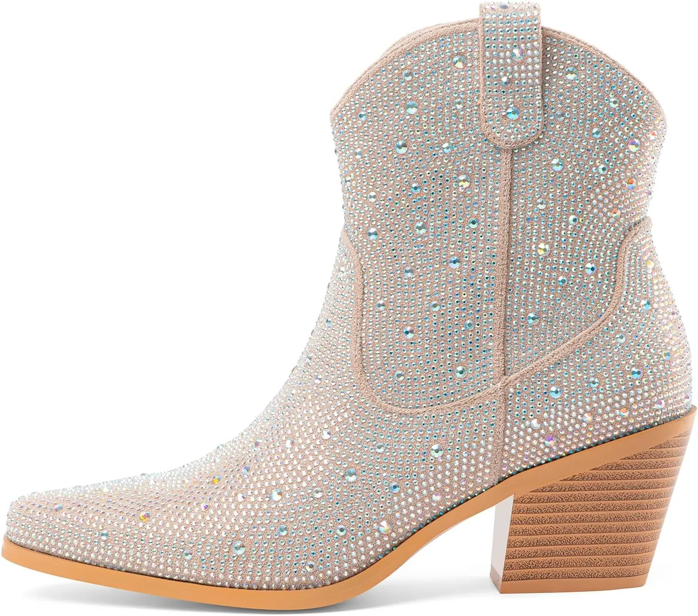 Oh Mispares Women's Sparkly Glitter Rhinestone Cowboy Ankle Boots Western Pointed Toe Low Block Heel Cowgirl Booties with Zipper