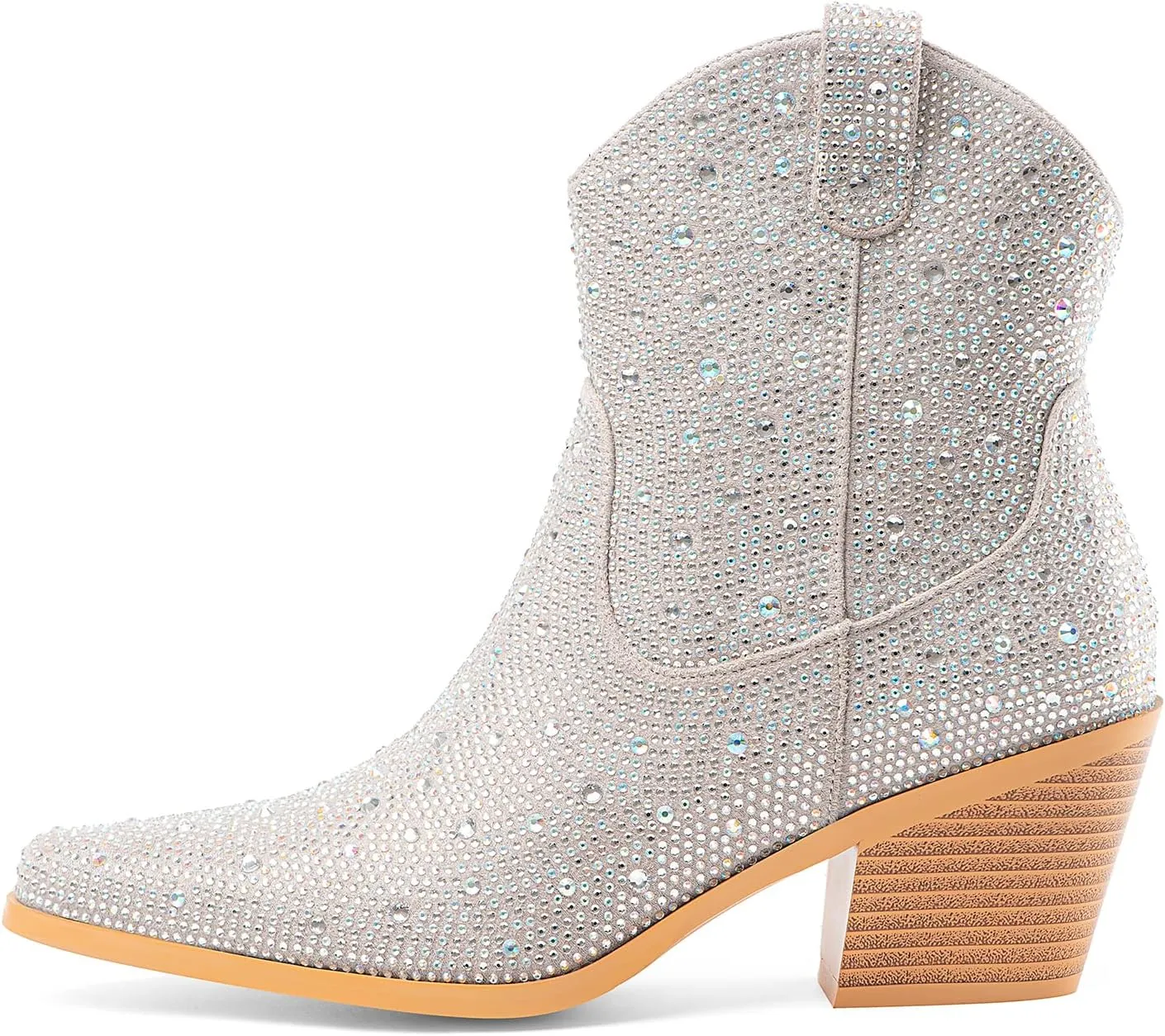 Oh Mispares Women's Sparkly Glitter Rhinestone Cowboy Ankle Boots Western Pointed Toe Low Block Heel Cowgirl Booties with Zipper