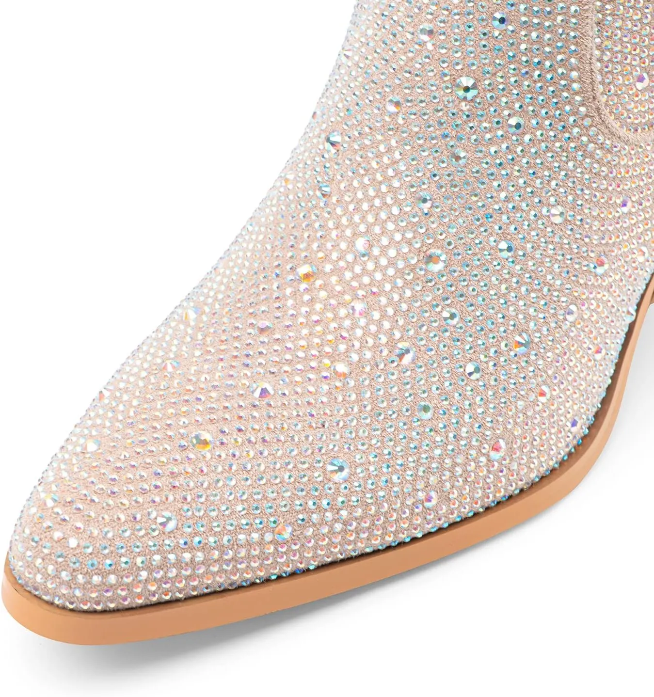 Oh Mispares Women's Sparkly Glitter Rhinestone Cowboy Ankle Boots Western Pointed Toe Low Block Heel Cowgirl Booties with Zipper