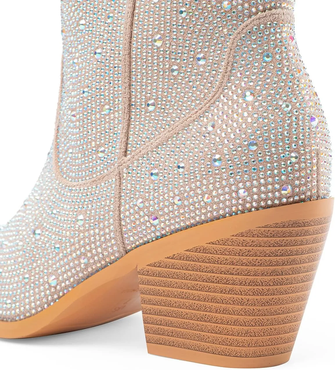 Oh Mispares Women's Sparkly Glitter Rhinestone Cowboy Ankle Boots Western Pointed Toe Low Block Heel Cowgirl Booties with Zipper