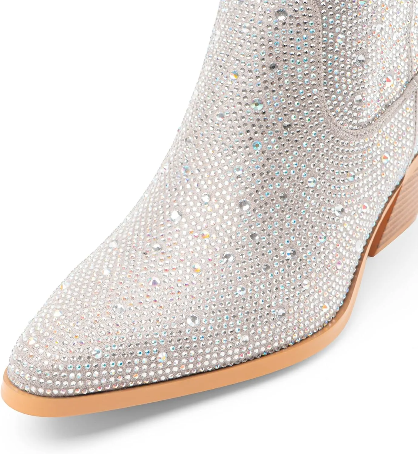Oh Mispares Women's Sparkly Glitter Rhinestone Cowboy Ankle Boots Western Pointed Toe Low Block Heel Cowgirl Booties with Zipper