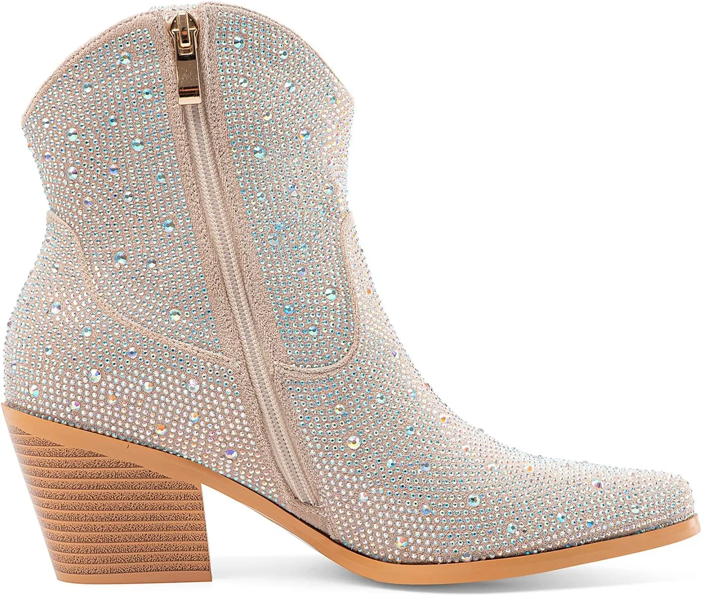 Oh Mispares Women's Sparkly Glitter Rhinestone Cowboy Ankle Boots Western Pointed Toe Low Block Heel Cowgirl Booties with Zipper
