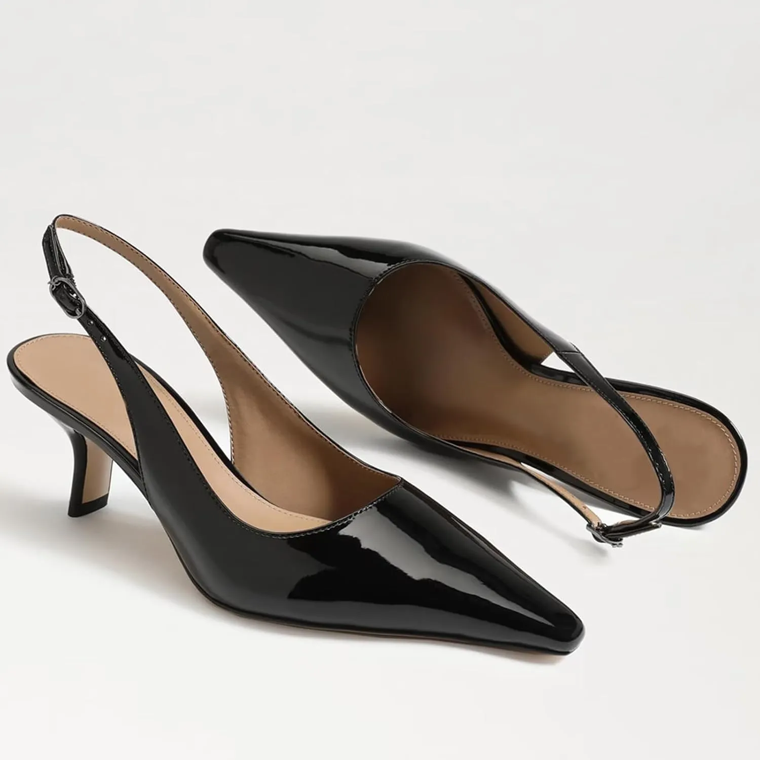 olomisa Slingback Pumps for Women, Kitten Heels with Pointed Toe Low Heel Sandals Ankle Buckle Strap Heels Slip-On Pumps