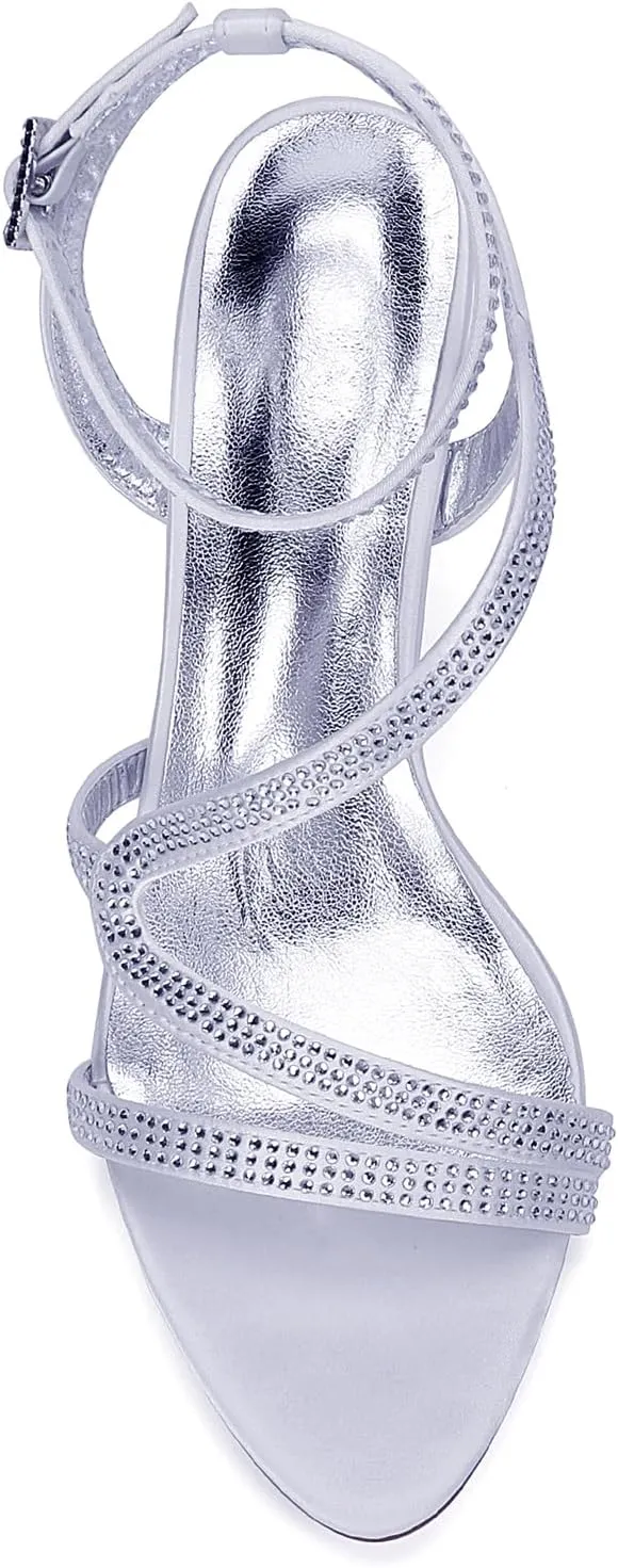 Open Toe Wedding Heels S Strap Women's Sandals Rhinestones Slingback Bridal Shoes Evening Formal Party Kitten Heel Ankle Buckle Strap Pump Satin