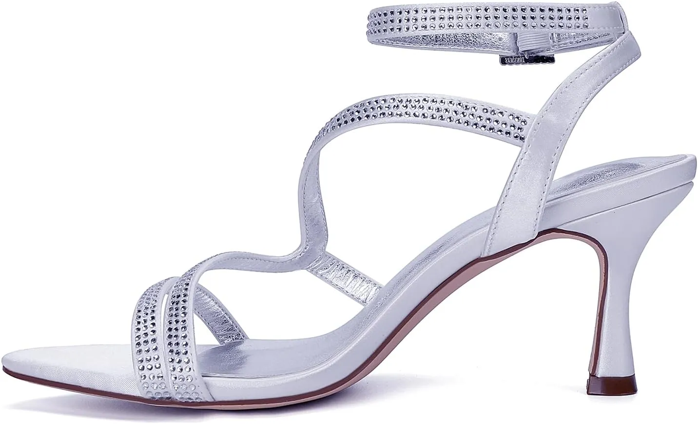 Open Toe Wedding Heels S Strap Women's Sandals Rhinestones Slingback Bridal Shoes Evening Formal Party Kitten Heel Ankle Buckle Strap Pump Satin