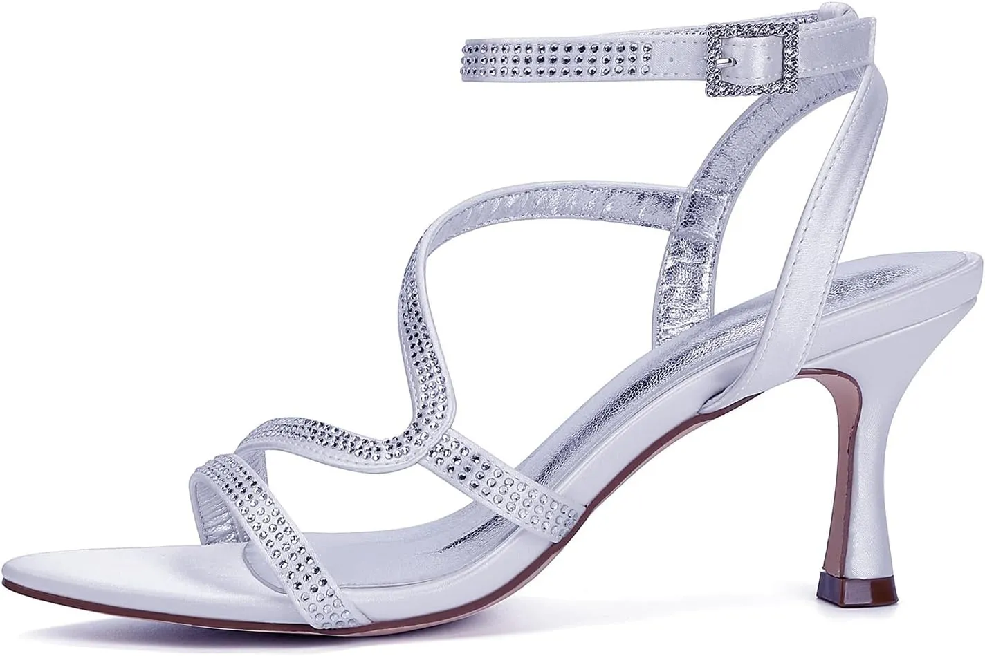 Open Toe Wedding Heels S Strap Women's Sandals Rhinestones Slingback Bridal Shoes Evening Formal Party Kitten Heel Ankle Buckle Strap Pump Satin