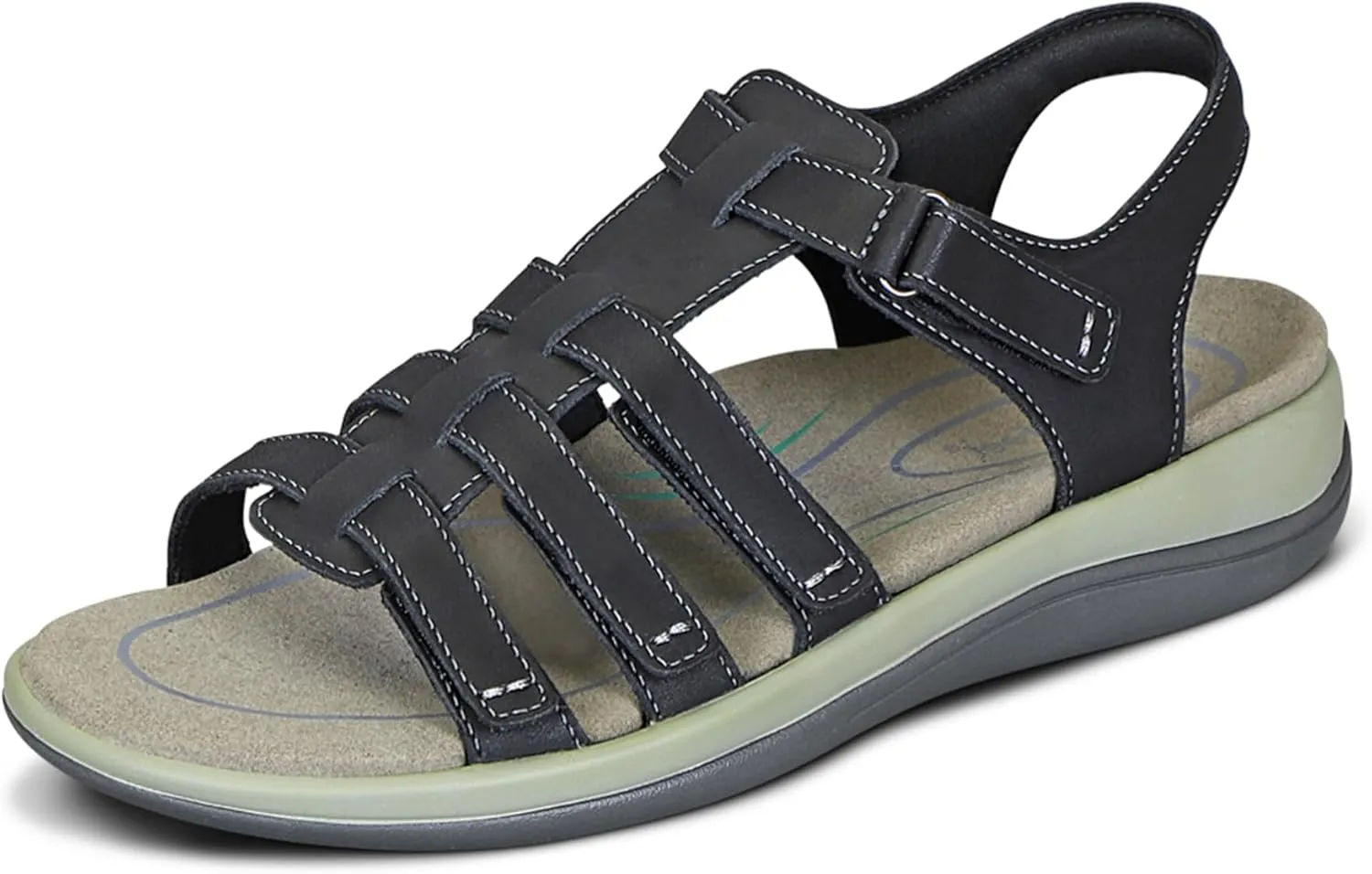 Orthofeet Women's Orthopedic Black Leather Amalfi Adjustable Sandals, Size 8