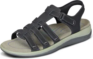 Orthofeet Women's Orthopedic Black Leather Amalfi Adjustable Sandals, Size 8