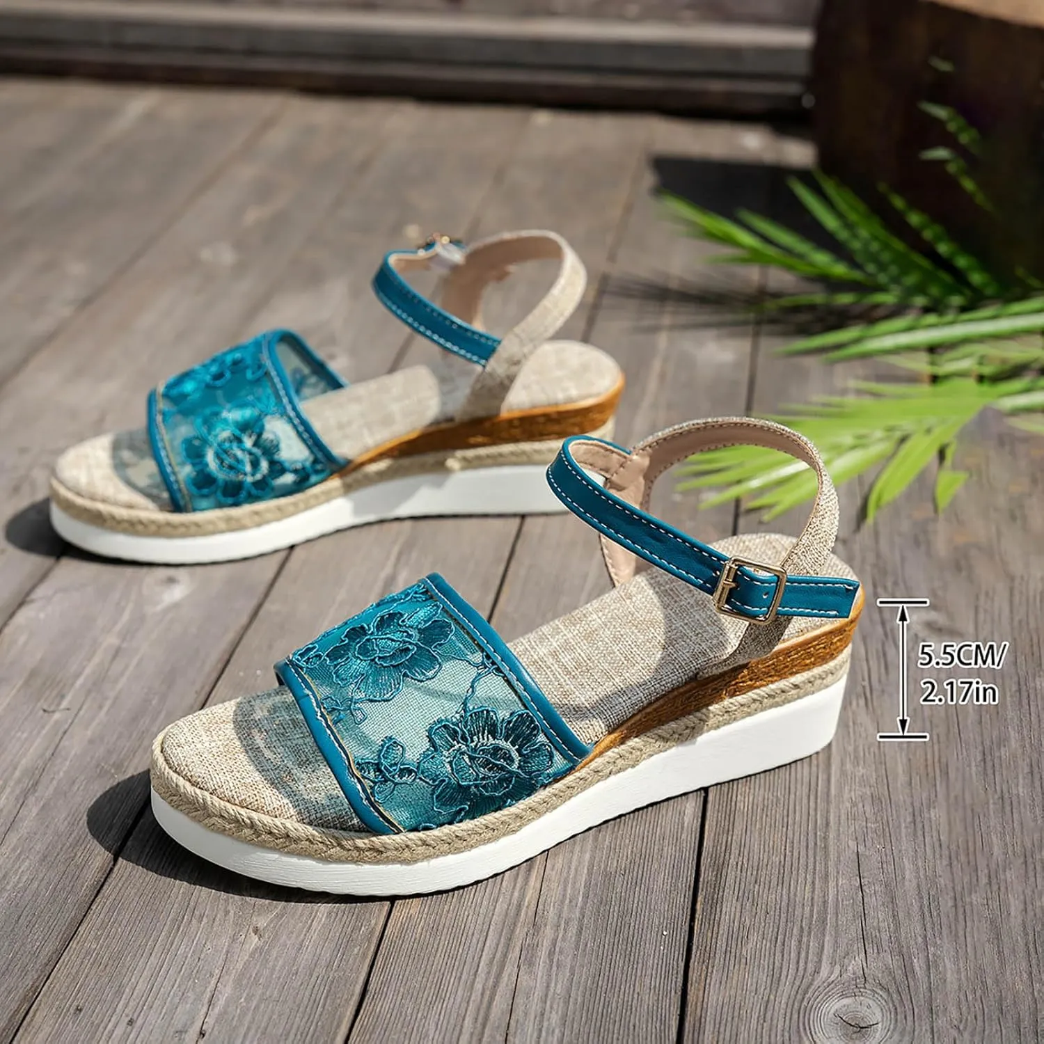 Orthopedic Espadrilles Woven Wedge Sandals for Women 2025 Summer Casual Fashionable Open Toe Backless Lace Flower Bohemian Sandals Lightweight Summer Espadrille Sole Strap Casual Vacation Footwear