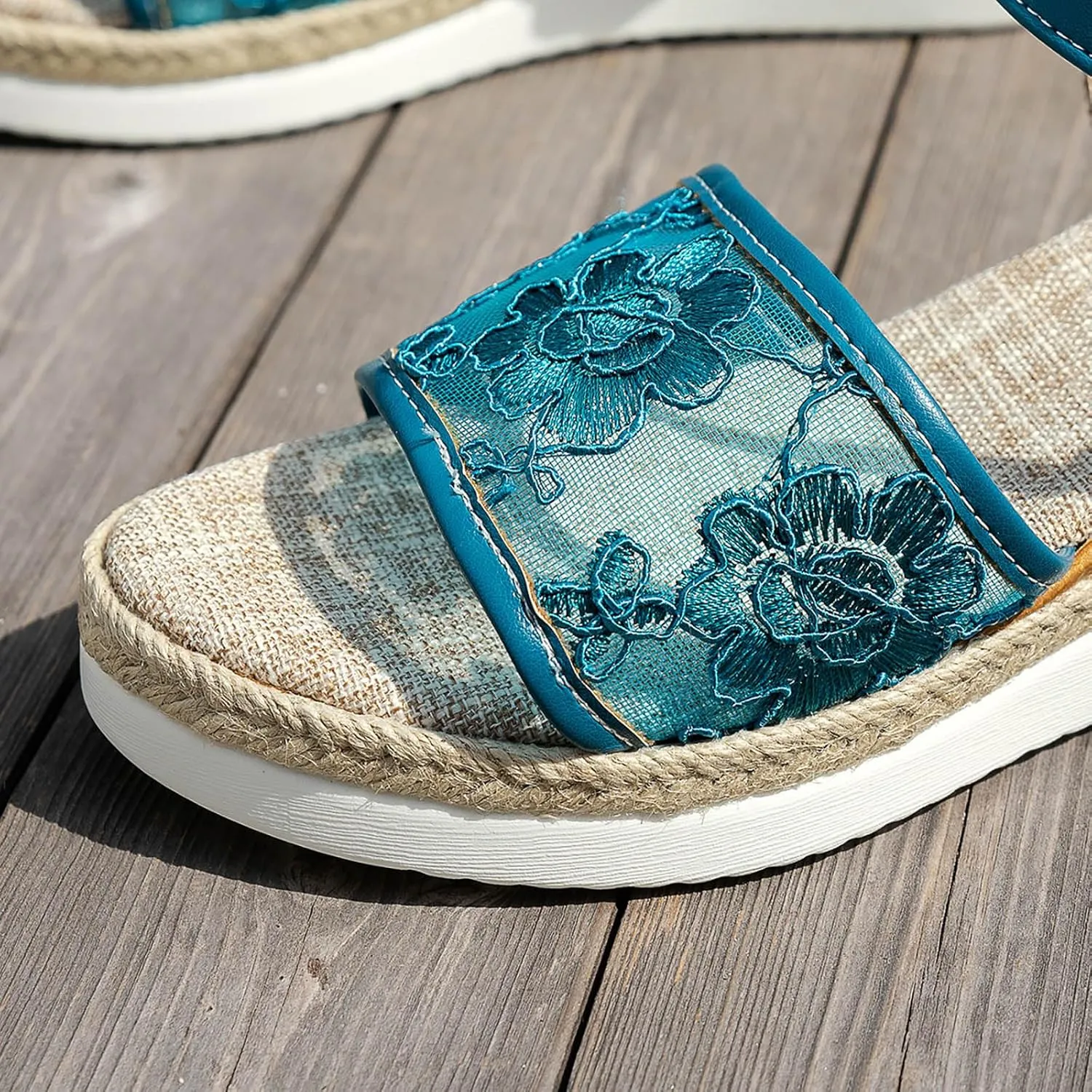 Orthopedic Espadrilles Woven Wedge Sandals for Women 2025 Summer Casual Fashionable Open Toe Backless Lace Flower Bohemian Sandals Lightweight Summer Espadrille Sole Strap Casual Vacation Footwear