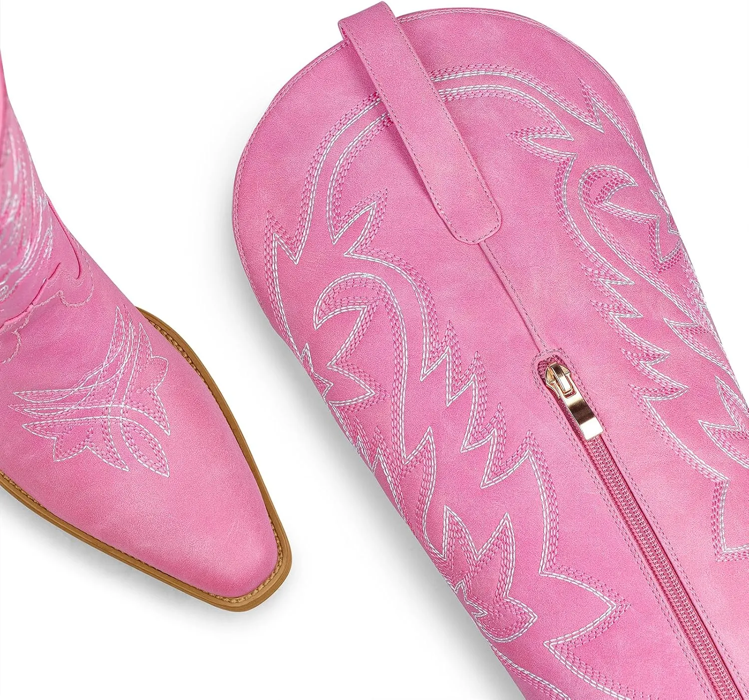 Ouepiano Cowboy Boots for Women Cowgirl Knee High Boots with Classic Embroidered Pull On & Side Zipper Pointed Toe Chunky Heel Vintage Country Western Botas