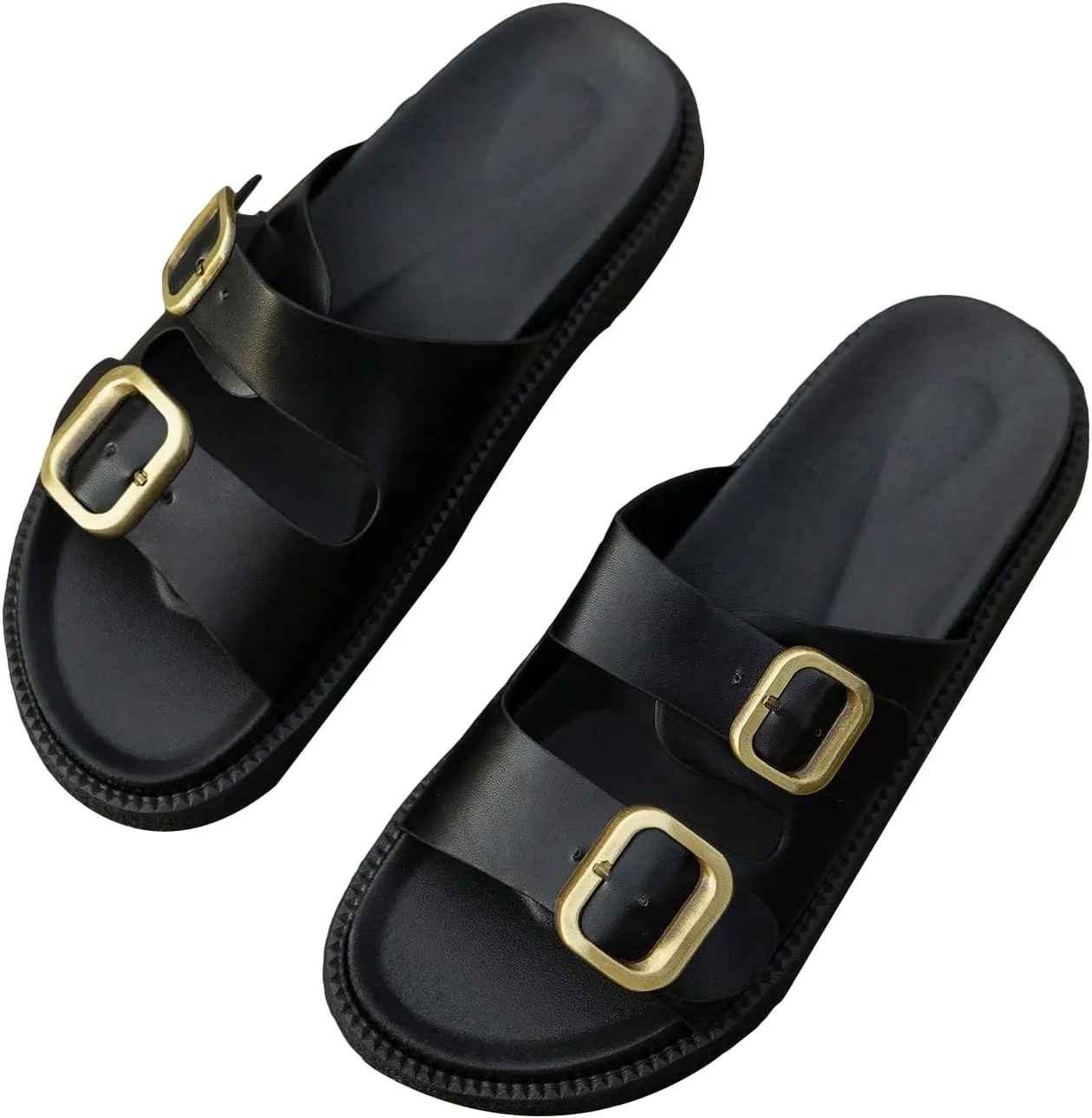 OYOANGLE Women's Adjustable Double Buckle Open Toe Footbed Sandals Comfortable Outdoor Platform Sandals