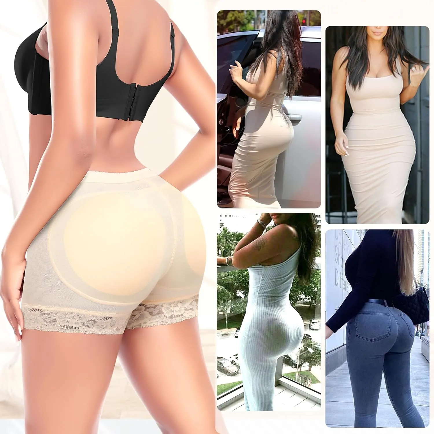 Padded Underwear for Women Butt Lifter Panties Booty Pads Butt Enhancer Lace Boyshorts Shapewear