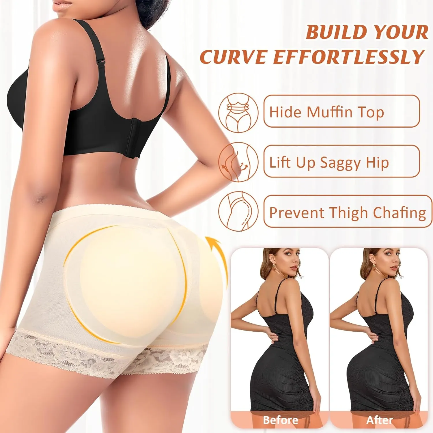 Padded Underwear for Women Butt Lifter Panties Booty Pads Butt Enhancer Lace Boyshorts Shapewear