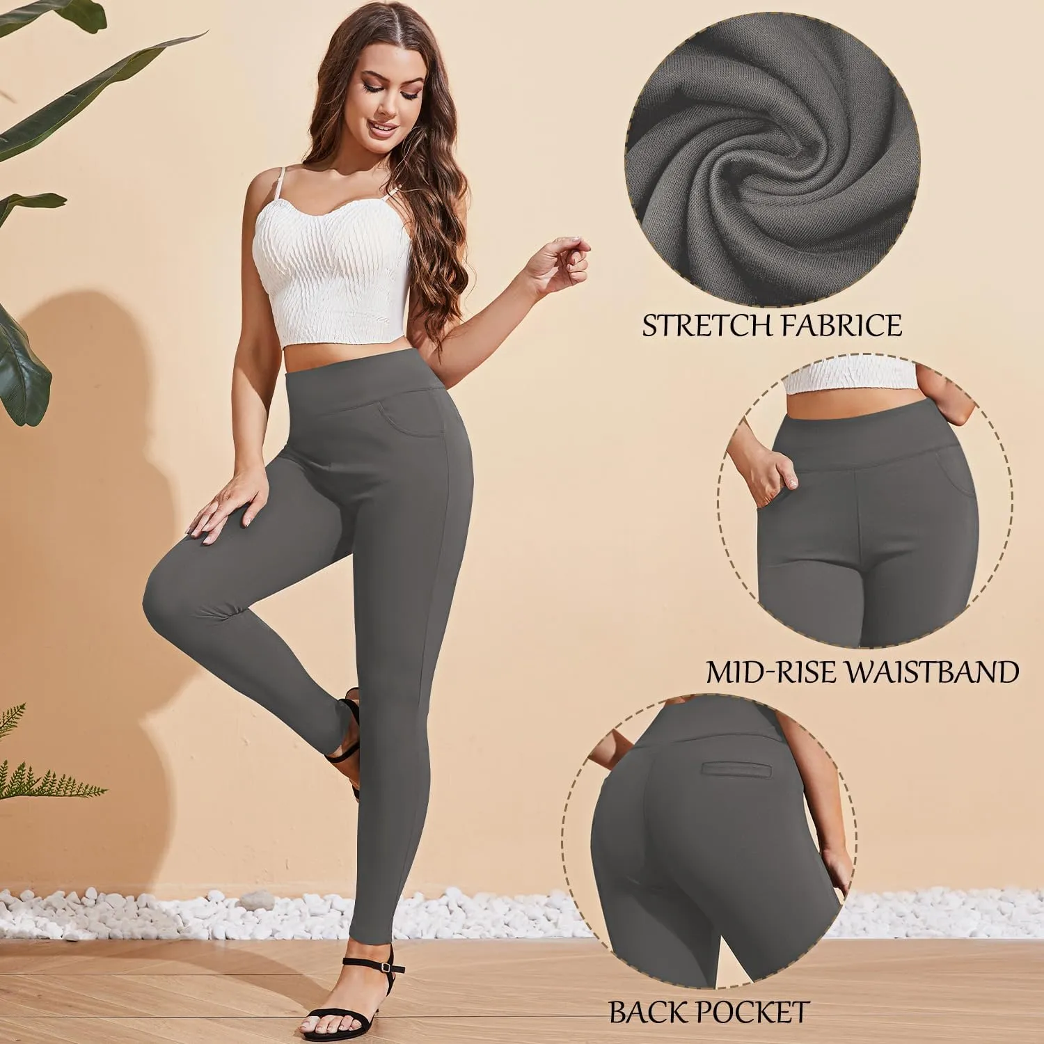 Pants for Women, Comfort Stretch Skinny Slim Dress Pants, Skinny High Waist Pull on Pants with Pockets…