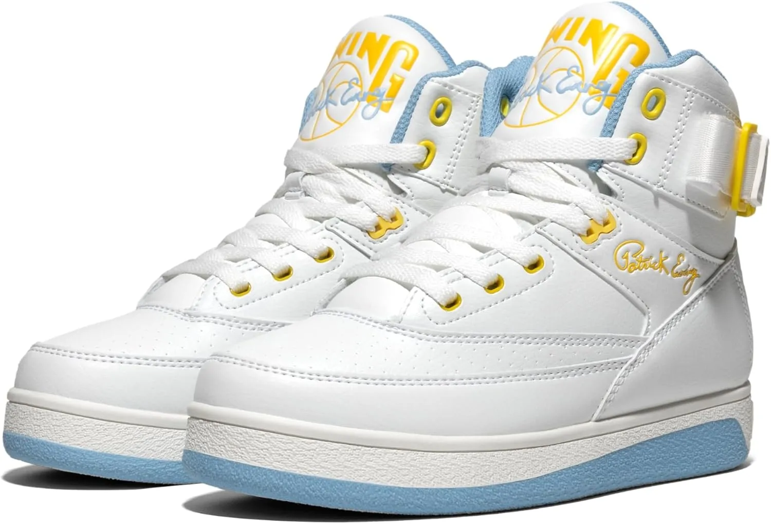 PATRICK EWING Athletics Women's 33 HI Orion Sneakers – White/Sky Blue/Yellow, Iconic Retro Design, Vegan Upper