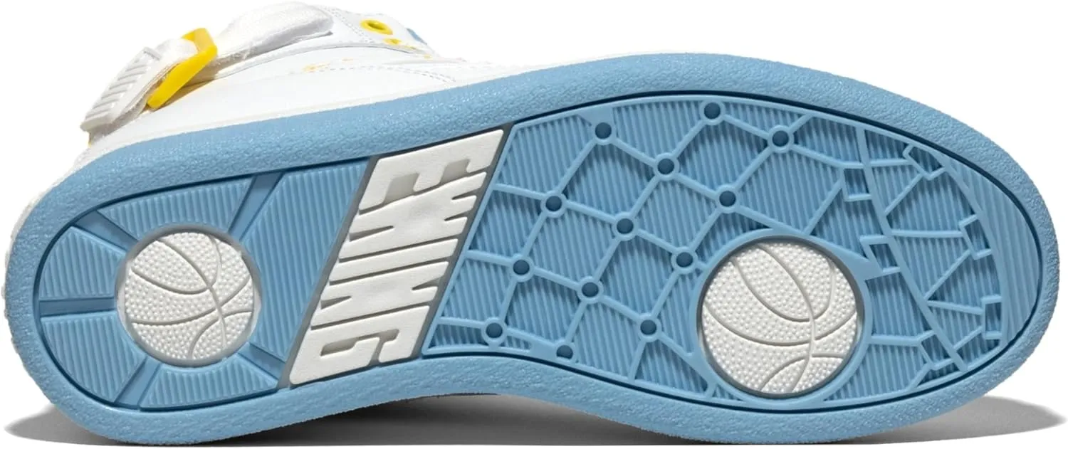PATRICK EWING Athletics Women's 33 HI Orion Sneakers – White/Sky Blue/Yellow, Iconic Retro Design, Vegan Upper