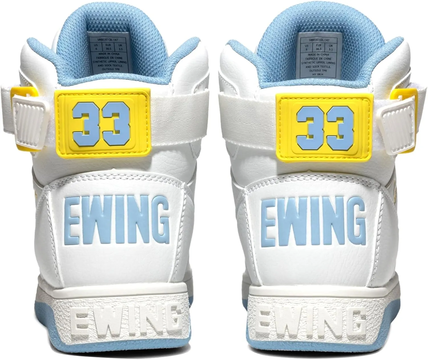 PATRICK EWING Athletics Women's 33 HI Orion Sneakers – White/Sky Blue/Yellow, Iconic Retro Design, Vegan Upper