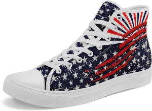 Patriotic American Flag High Top Canvas Shoes, Lightweight Lace-Up Fashion Sneakers, Casual Walking Shoes for Men & Women