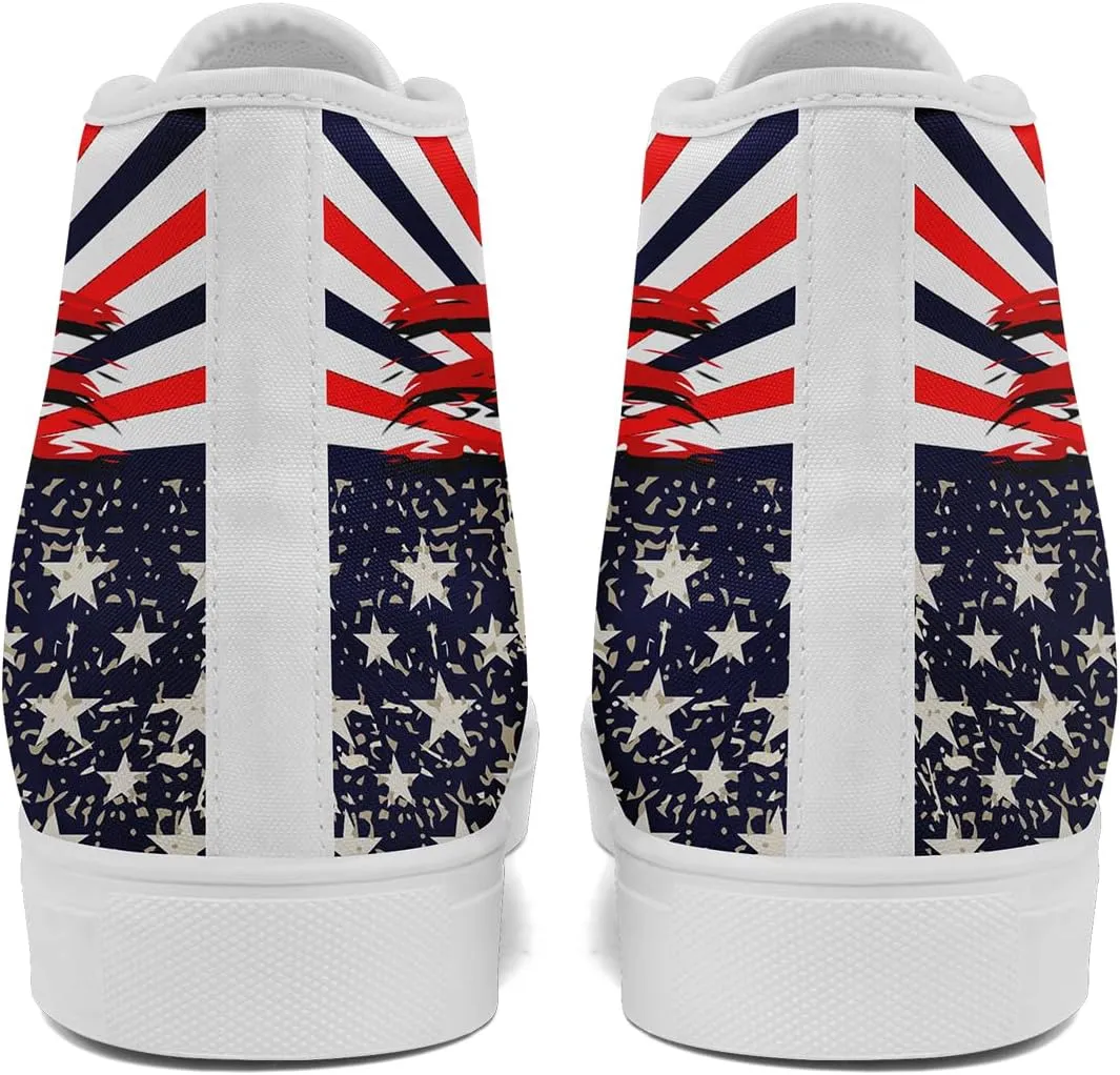 Patriotic American Flag High Top Canvas Shoes, Lightweight Lace-Up Fashion Sneakers, Casual Walking Shoes for Men & Women