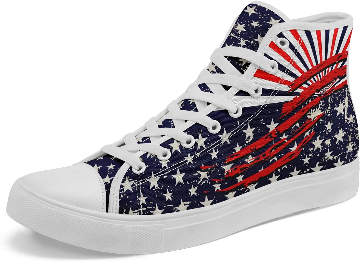 Patriotic American Flag High Top Canvas Shoes, Lightweight Lace-Up Fashion Sneakers, Casual Walking Shoes for Men & Women