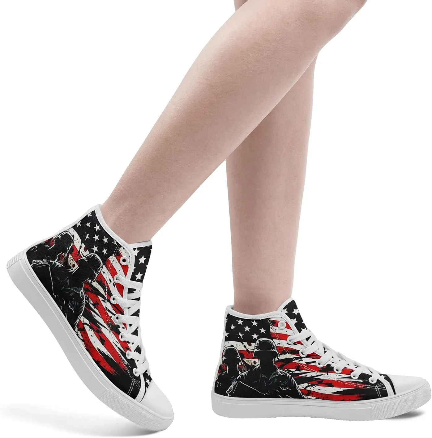 Patriotic American Flag High Top Canvas Shoes, Lightweight Lace-Up Fashion Sneakers, Casual Walking Shoes for Men & Women
