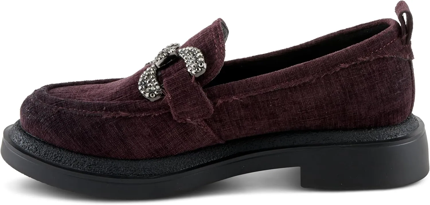 PATRIZIA Women's Marlen Velvet Loafers with Metal Ornamentation, Crystal Details, and Comfortable Fit
