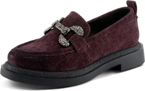 PATRIZIA Women's Marlen Velvet Loafers with Metal Ornamentation, Crystal Details, and Comfortable Fit