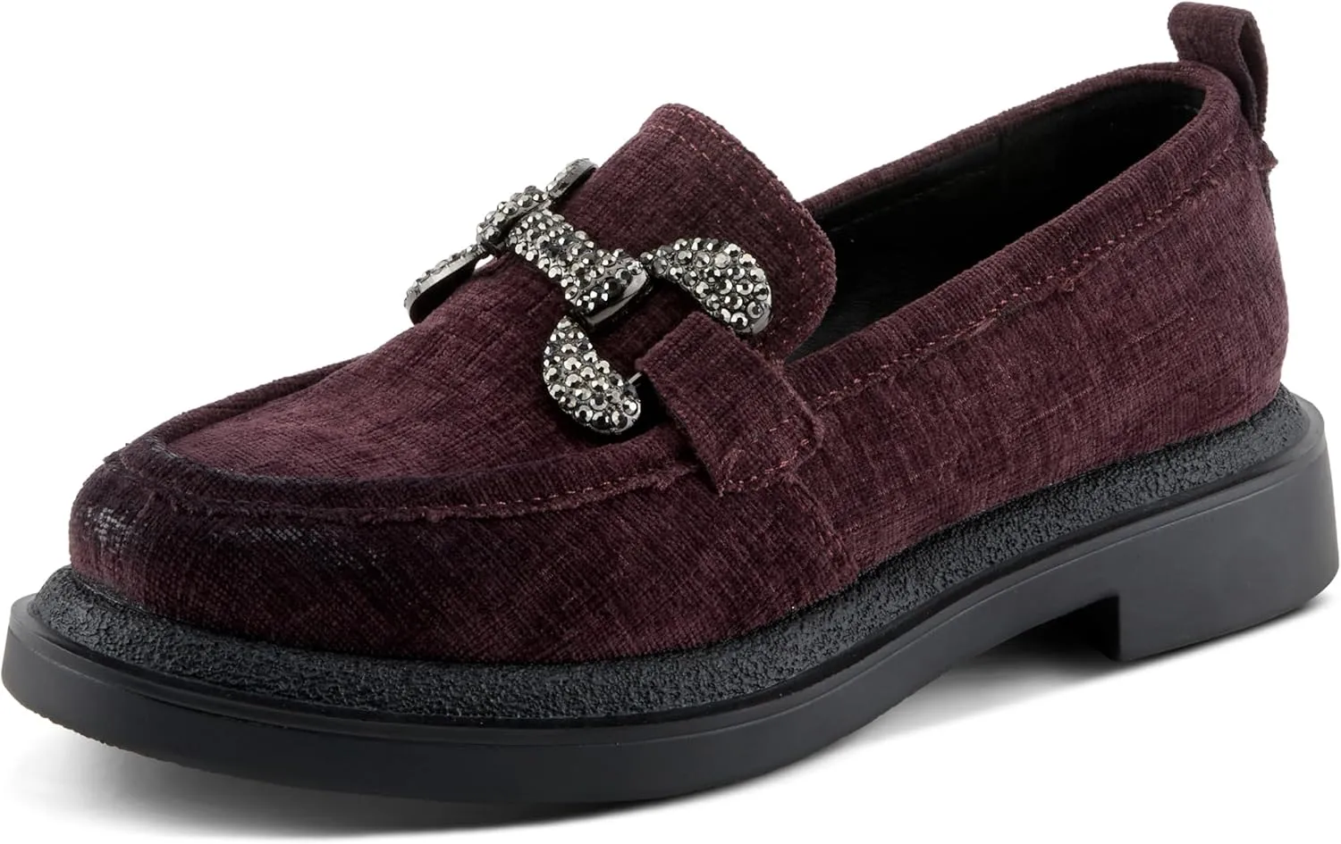 PATRIZIA Women's Marlen Velvet Loafers with Metal Ornamentation, Crystal Details, and Comfortable Fit