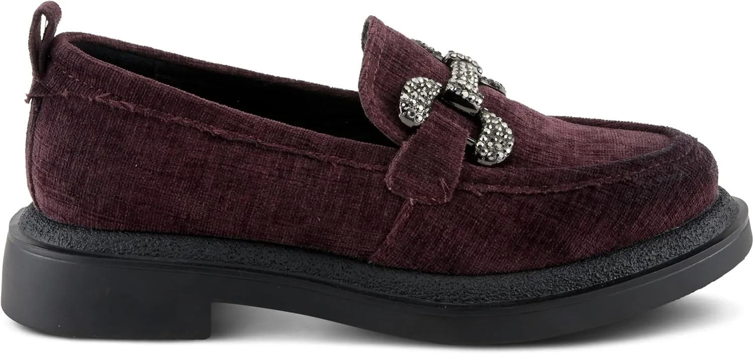 PATRIZIA Women's Marlen Velvet Loafers with Metal Ornamentation, Crystal Details, and Comfortable Fit