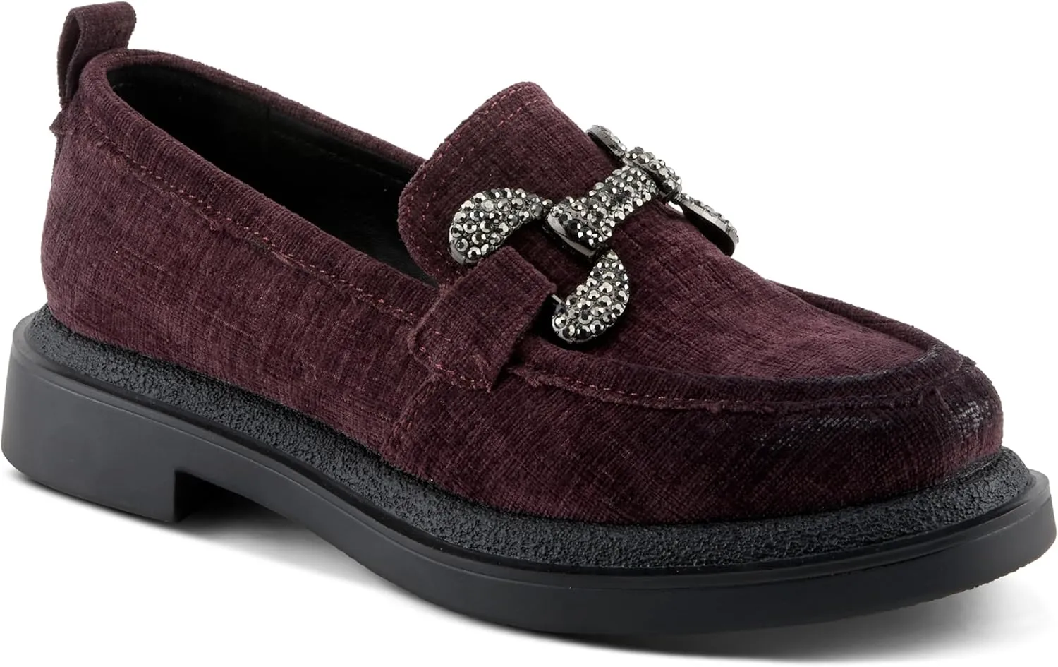 PATRIZIA Women's Marlen Velvet Loafers with Metal Ornamentation, Crystal Details, and Comfortable Fit