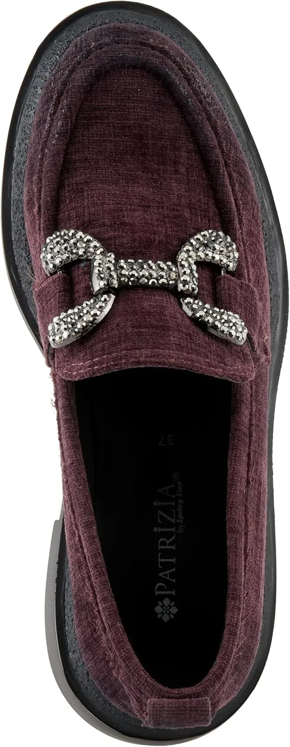 PATRIZIA Women's Marlen Velvet Loafers with Metal Ornamentation, Crystal Details, and Comfortable Fit