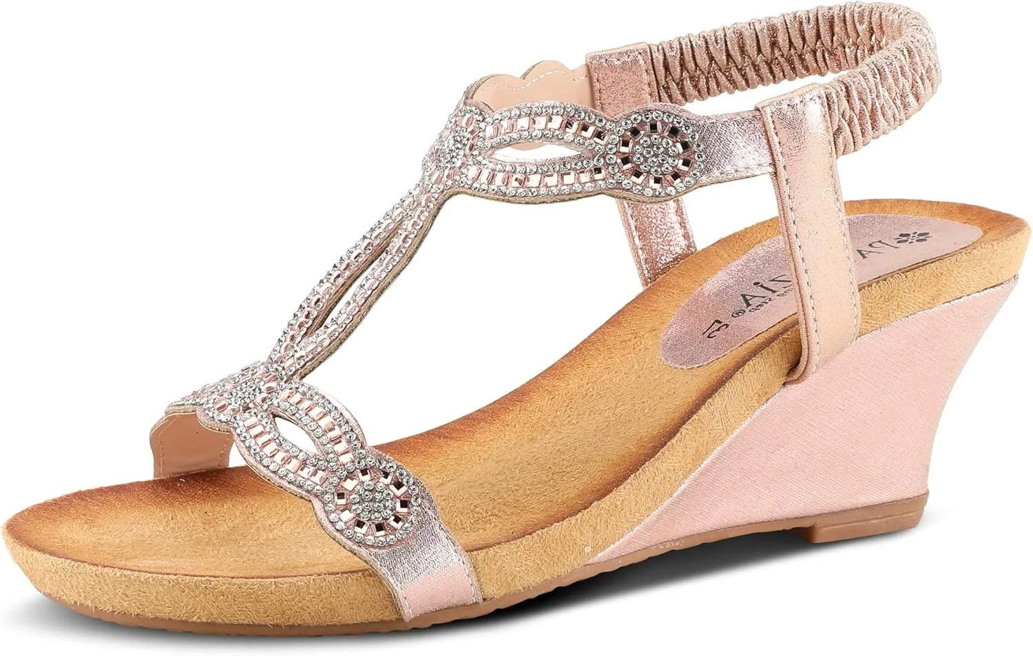 PATRIZIA Women’s Shining Slip-On Wedge Sandals – Crystal Embellished Cut-Out Design ladies slides with Comfy Silky Wrap and Flexible Rubber Sole